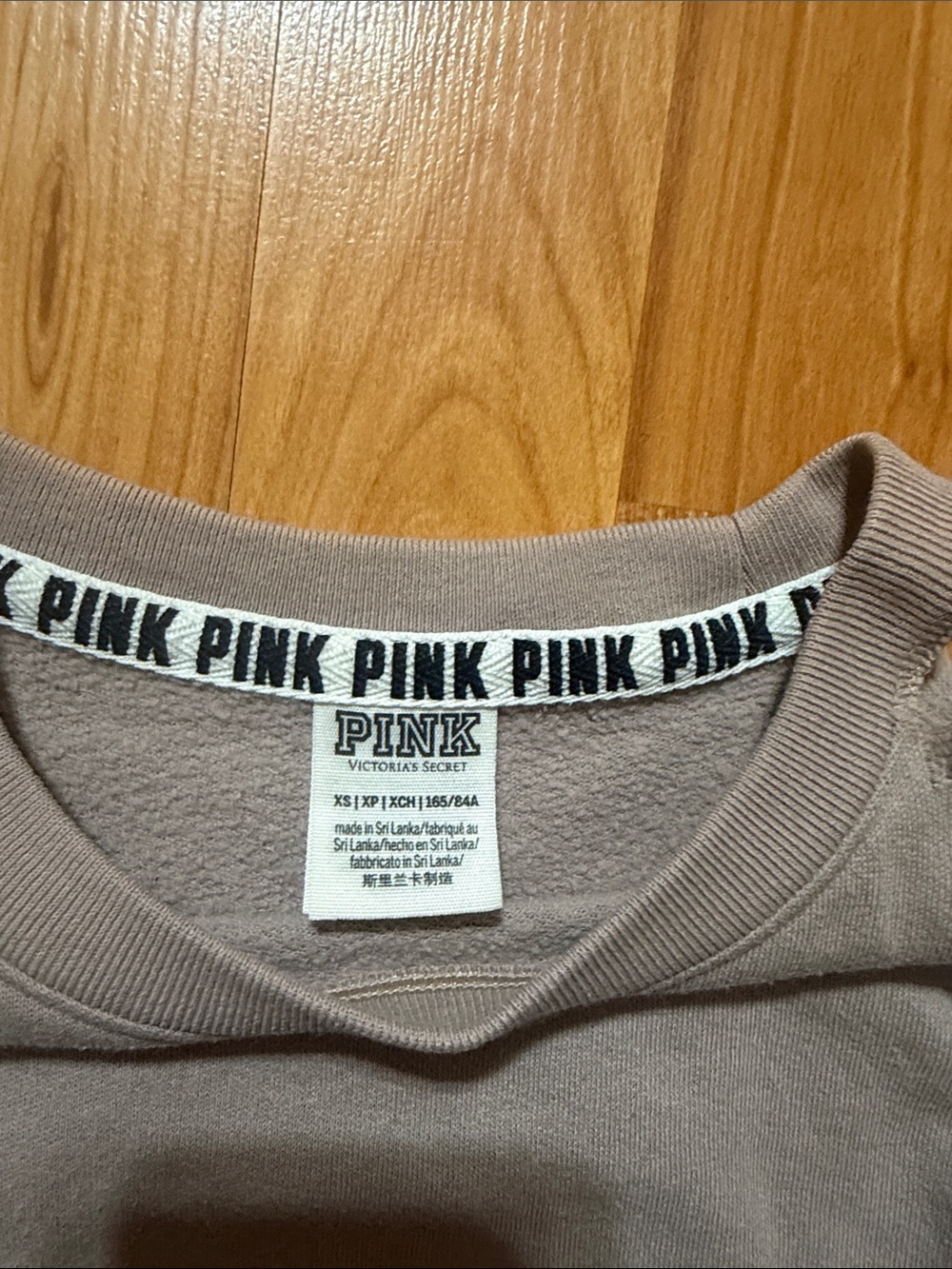 PINK Victoria's Secret Cropped Cold-Shoulder Sweatshirt in Taupe - Picture 2 of 2